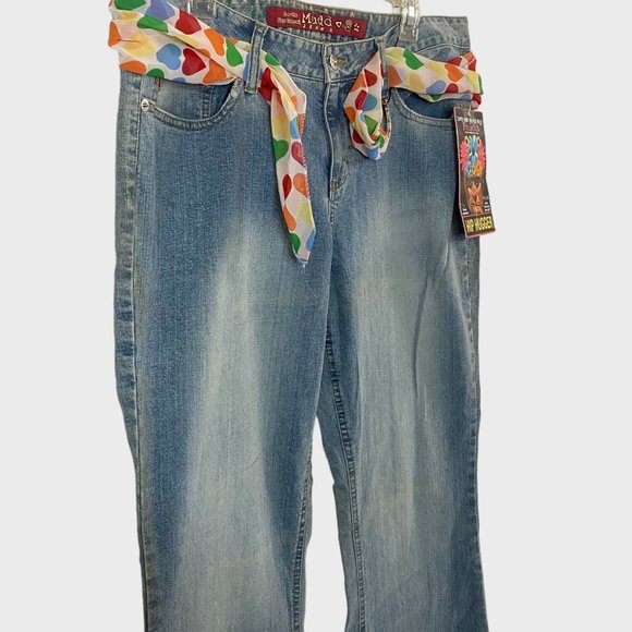 Y2K Mudd Flair Jeans Womens 15 Medium Stone Wash Low-Rise Denim Bell Bottoms New - Picture 4 of 11